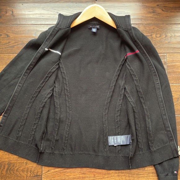Tommy Hilfiger black logo cardigan zip up cable knit stretchy - Picture 7 of 10